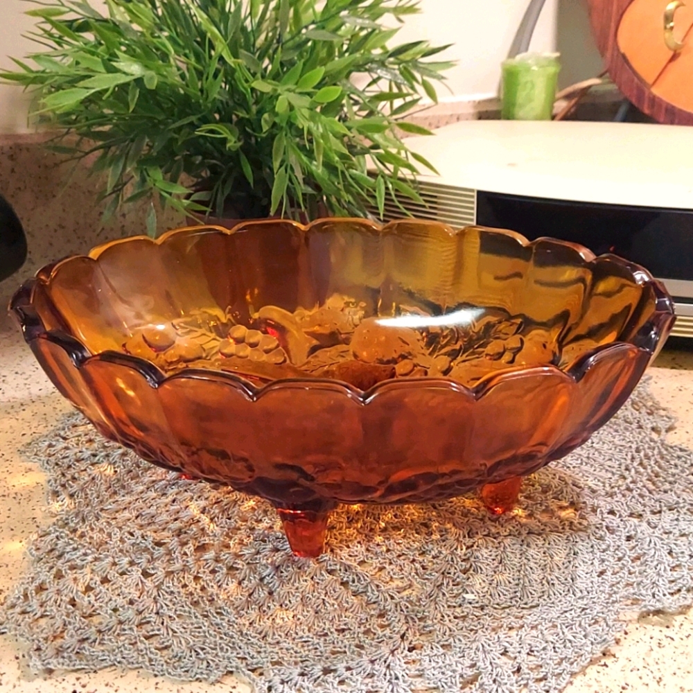 Amber Indiana Glass Harvest Grape Bowl